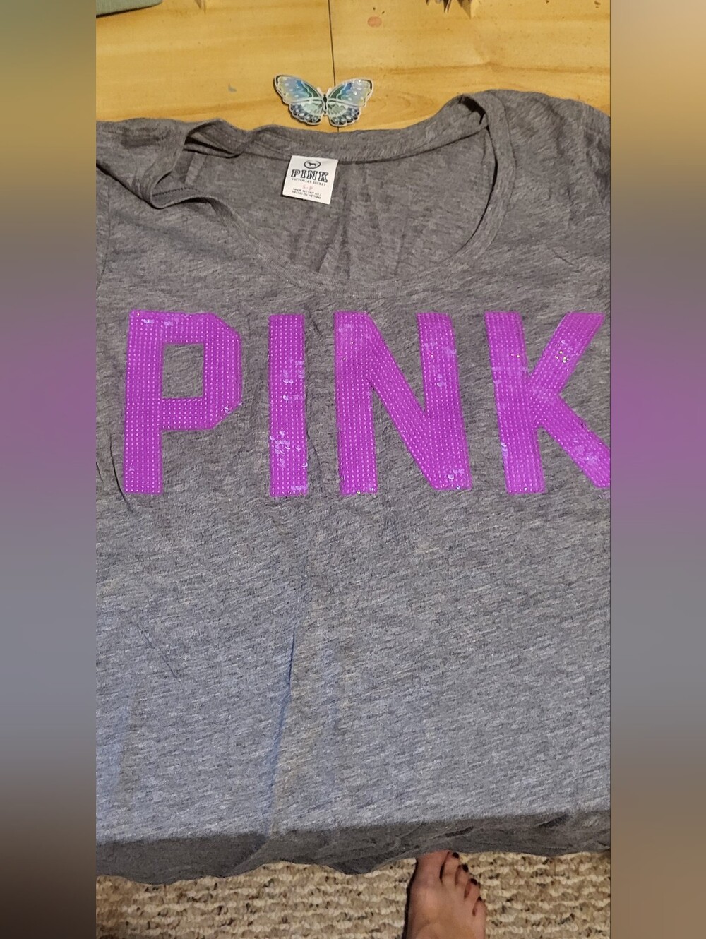 PINK! RARE TEE , Soft GREY